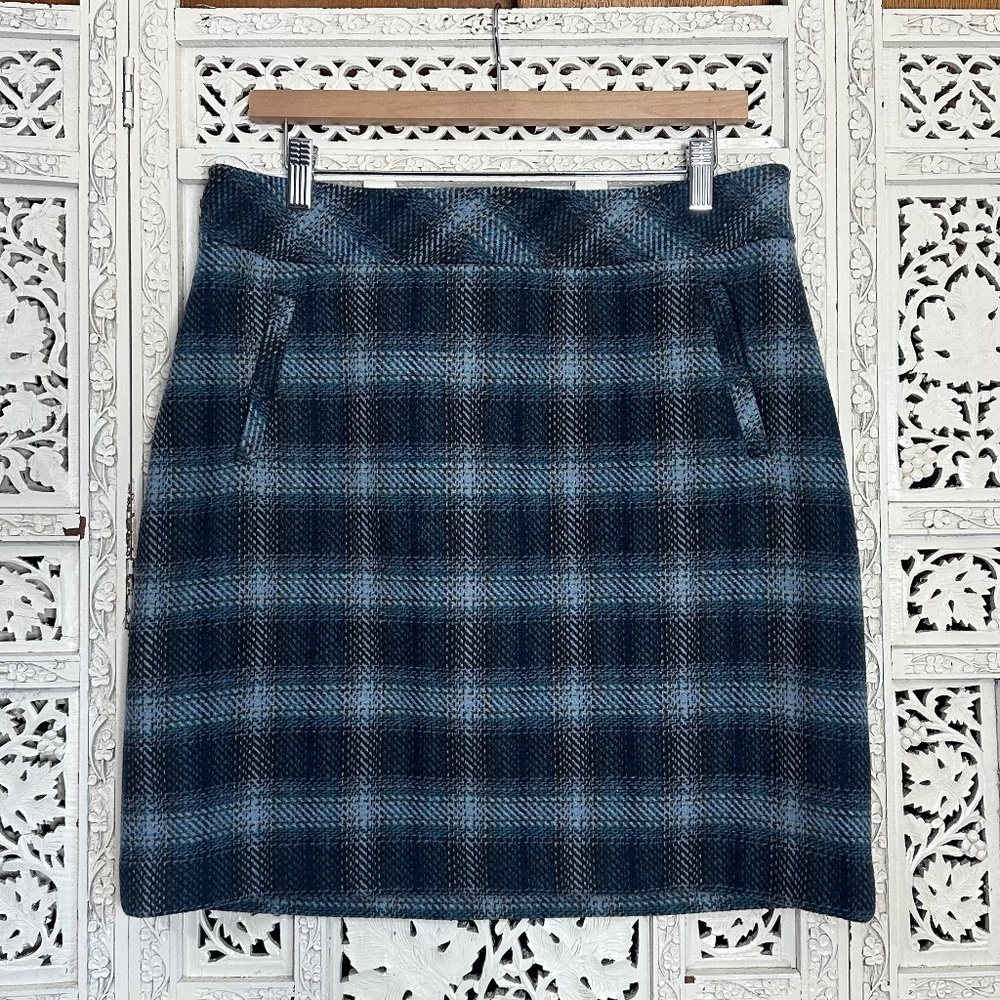 Talbots Petites Blue Plaid Wool Blend Academia School Girl Skirt Sz M/L‎